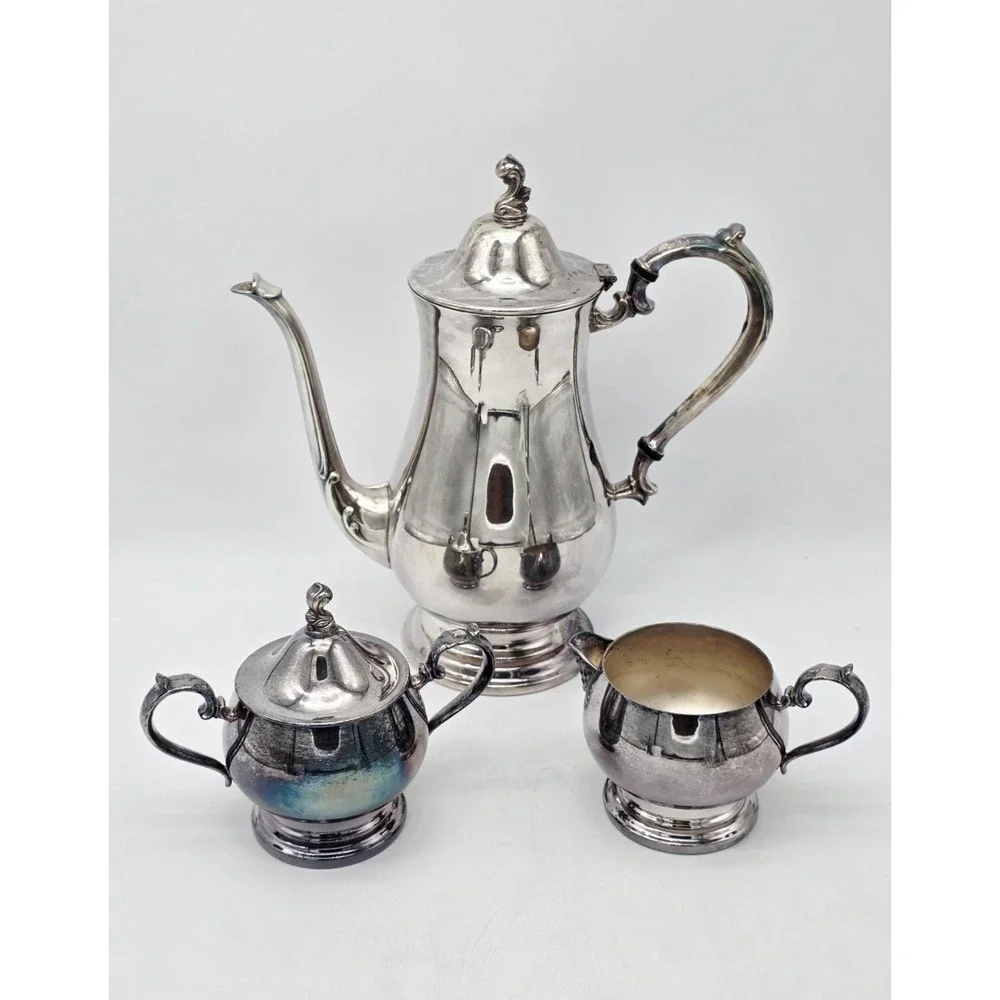 Vintage Silverplate Kent Silversmith Coffee /Tea Pot Set with Creamer and Sugar